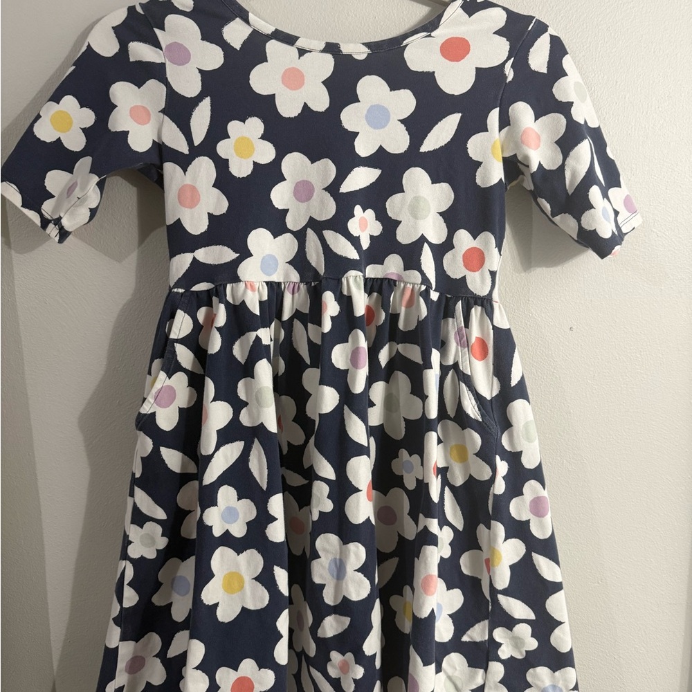 Navy Floral Short-Sleeve Girls' Dress